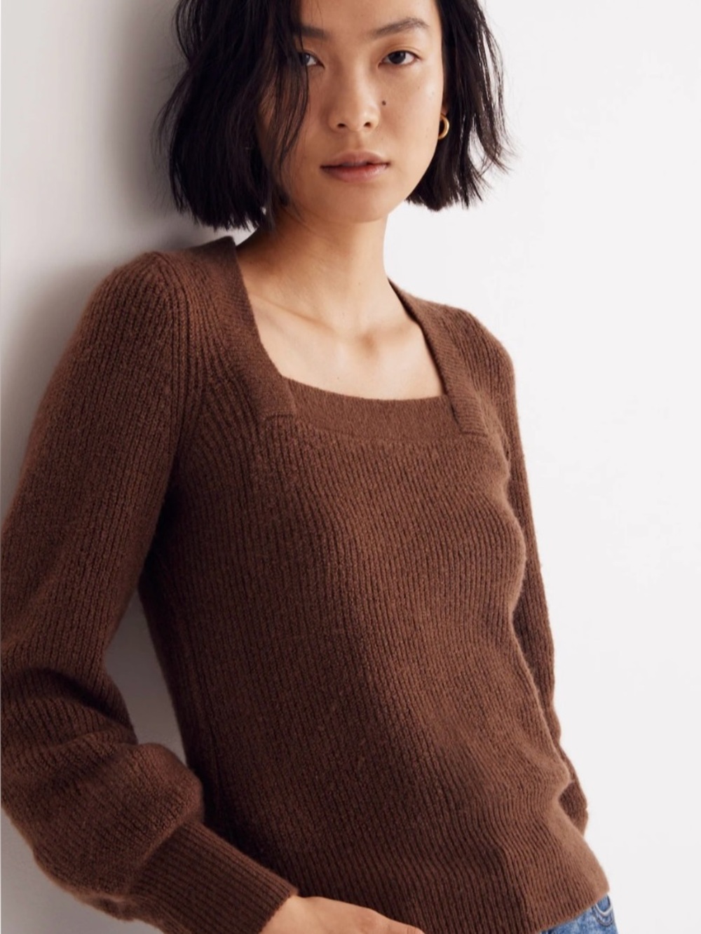 Madewell Melwood Square-Neck Pullover Sweater in Coziest Yarn - Brown